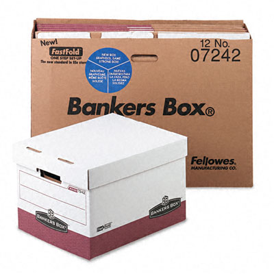 Picture of Bankers Box 07242 R-Kive Max Storage Box- Letter/Legal- Locking Lid- White/Red 12/Carton