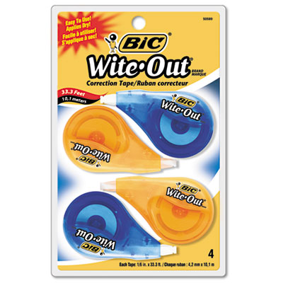 Picture of BIC WOTAPP418 Wite-Out EZ Correct Correction Tape- Non-Refillable- 1/6&amp;quot; x 400&amp;quot;- 4/Pack