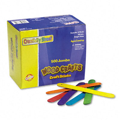 Picture of Chenille Kraft 3776-02 Colored Wood Craft Sticks- Jumbo- 4 1/2 x 3/8- Wood- Assorted- 500/Box