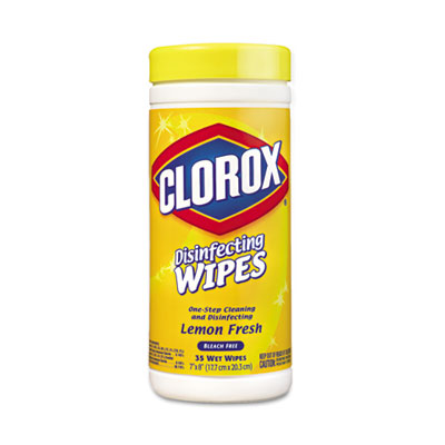 Picture of Clorox 01594EA Lemon Scent Disinfecting Wet Wipes- Cloth- 7 x 8- 35/Canister