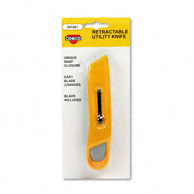 Picture of COSCO 091467 Plastic Utility Knife w/Retractable Blade &amp; Snap Closure- Yellow
