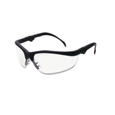 KD3 Reader Safety Glasses, Black Wraparound Frame, 2.0 Diopter, Clear Lens, Anti-Scratch Coating