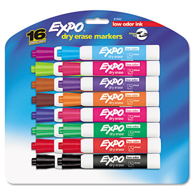 Picture of EXPO 81045 Low Odor Dry Erase Markers- Chisel Tip- Assorted- 16/Set