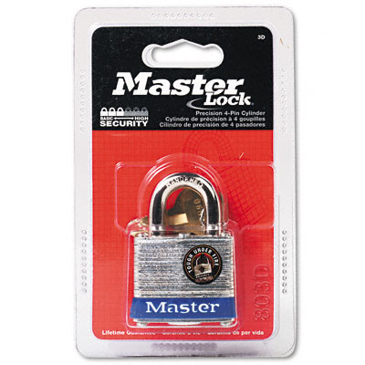 Picture of Master Lock 3D Four-Pin Tumbler Lock- Laminated Steel Body- 1-1/2&amp;quot; Wide- Silver/Blue- Two Keys