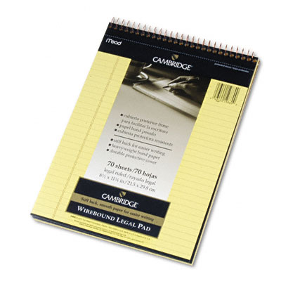 Picture of Mead 59880 Cambridge Premium Wirebound Legal Pad- Legal Rule- Letter- Canary- 70 Sheets/Pad