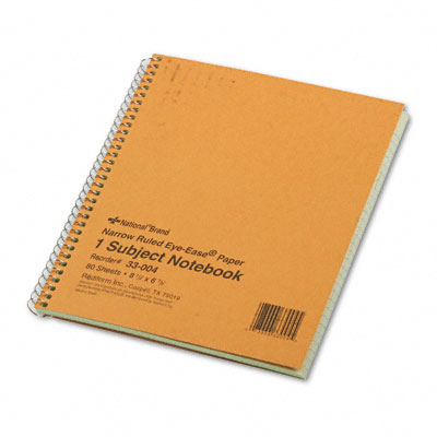 Subject Wirebound Notebook- Narrow Rule- 8-1/4 x 6-7/8- Green- 80 Sheets -  National Brand, NA31724