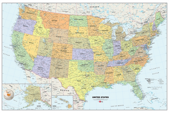 Picture of WallPops WPE99073 Peel and Stick USA Dry-Erase Map with Marker