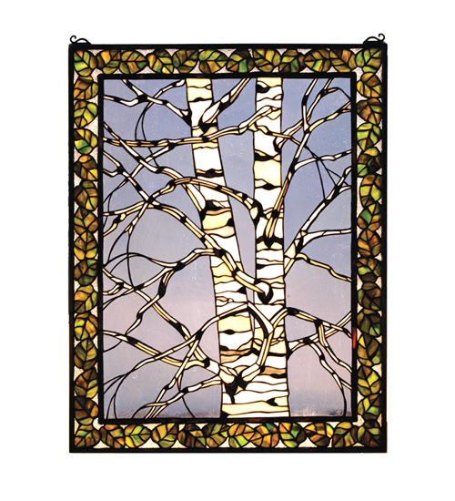 66636 28 in. W X 36 in. H Birch Tree In Winter Right Stained Glass Window