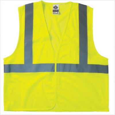 GloWear Safety Vest, 8210HL, Mesh, Class 2, Type R, 2 in Reflective Tape, 2 Pockets, Hook and