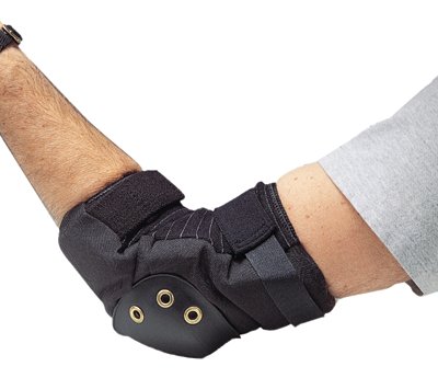 Elbow Pads, Hard Shell, Plastic, Fabric Pad, Nylon Cap, hook-and-loop Closure, 2 Straps, Black