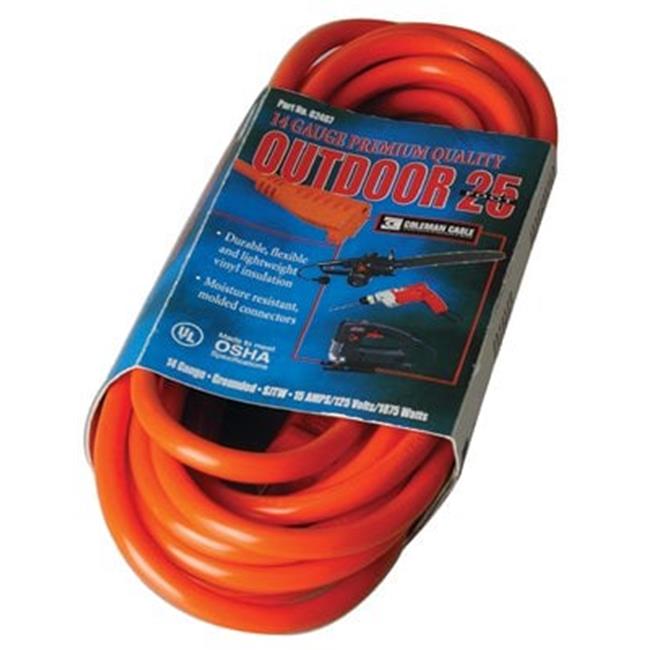 Coleman Cable 172-02407 25 14-3 Sjtw-A Orange Ext. Cord 300V