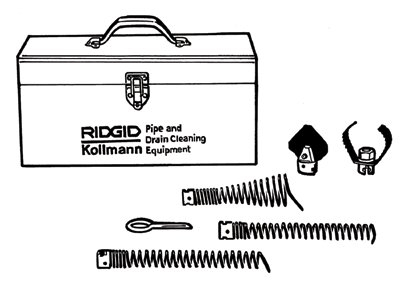 Picture of Ridgid  Standard Equipment Tool Kit For K-60-Se Includes:-T-101 Straight Auger-T-102 Funnel Auger-T-107 Spade Cutter-T-125 Retrieving Auger-T-150-1 Sharktooth Cutter-A-3 Tool Box-A-12 Pin Key