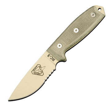 Serr. Tan Blade W/ Green Micarta Handle