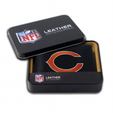 Picture of Rico Sporting Goods 138402 Chicago Bears Men&apos;s Black Leather Bi-fold Wallet