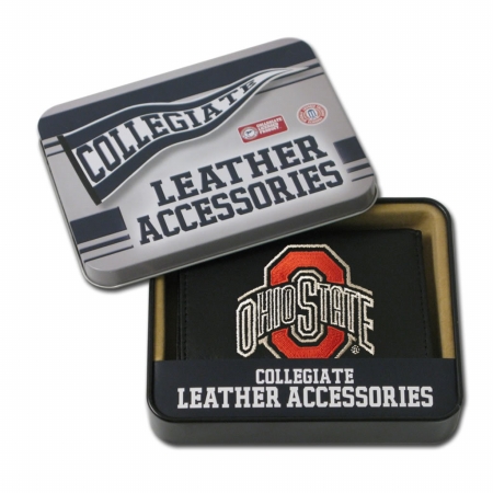 Picture of Rico Sporting Goods 138709 Ohio State Buckeyes Men&apos;s Black Leather Tri-fold Wallet