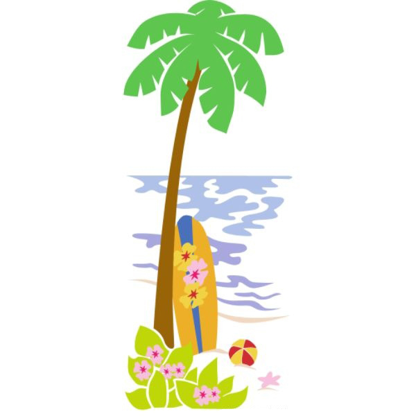 Picture of Elephants on the Wall 5-1187 Palm Tree &amp; Surfboard - Paint It Yourself