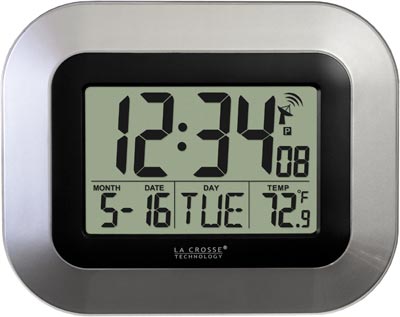 Atomic Digital Wall Clock with IN Temp and Date-Silver -  Tick-Tock, TI91259