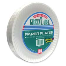 Picture of AJM Packaging Corporation AJMPP9GRA Paper Plates- Green Label- 9in. Plate- 1200-CT- White