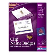 Picture of Avery Consumer Products AVE74541 Name Badges- w- Clip- Top Load- 3in.x4in.- White