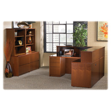 Picture of Lorell LLR87800 D-Shaped Bowfront Desk- 72in.x36-42in.x29in.- Mahogany