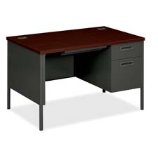 Picture of HON Company HONP3251RNS Single Pedestal Desk- 48in.x30in.x29-.50- Mahogany-Charcoal