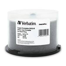 Picture of Verbatim Corporation VER95079 DVD-R- Inkjet-Hub Printable White- 4.7GB- 16X- 50-PK