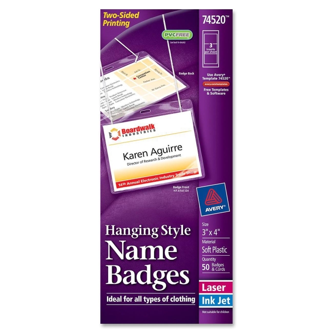 Picture of Avery Consumer Products AVE74520 Hanging Name Badge- Soft-Flexible- Top Load- 3in.x4in.- White-Pack of 50