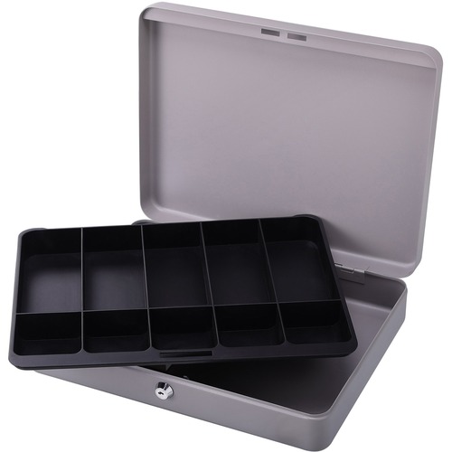 Picture of Sparco Products SPR15500 Cash Box- w- 2 Keys- 10 Compartments- 10-.50in.x15in.x2in.- Gray