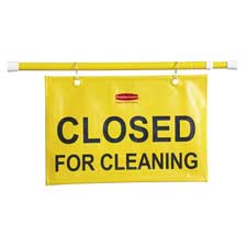 Picture of Rubbermaid Commercial Products RCP9S1500YW Safety Sign- in.Closed for Cleaningin.- Extends 49-.50in.- Yellow