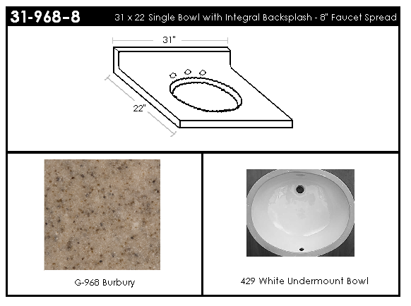 31-968-8 Single Bowl Vanity Top