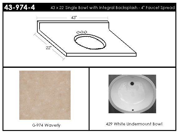 43-974-4 Single Bowl Vanity Top