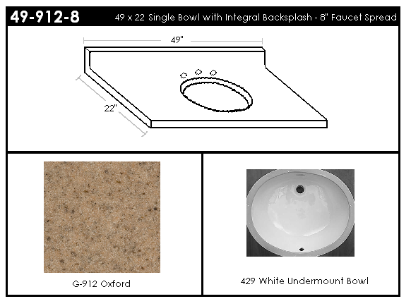 49-912-8 Single Bowl Vanity Top