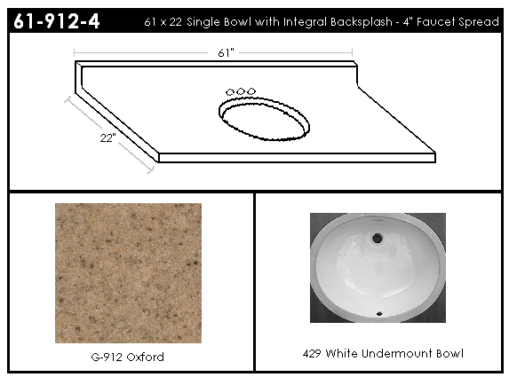 61-912-4 Single Bowl Vanity Top