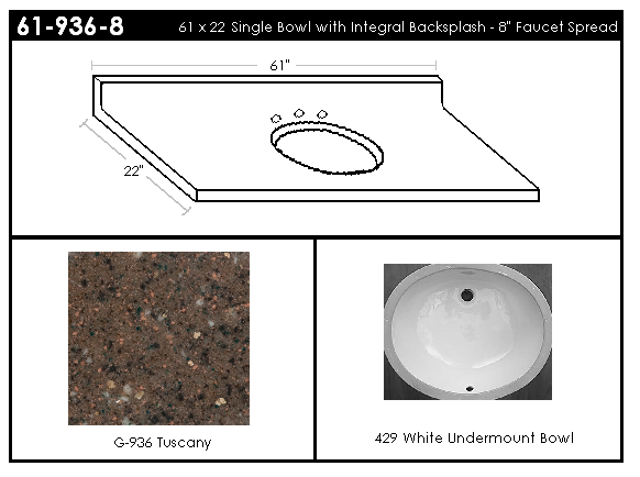 61-936-8 Single Bowl Vanity Top