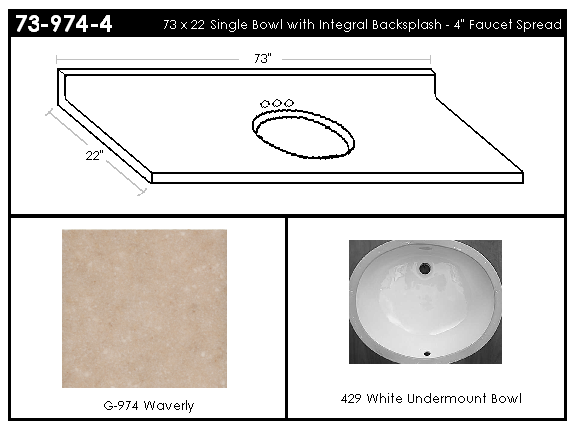 Single Bowl Vanity Top - White - 73in. x 22in.