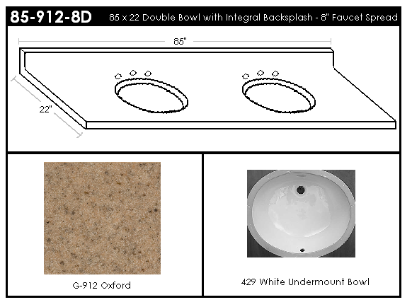 85-912-8D Double Bowl Vanity Top