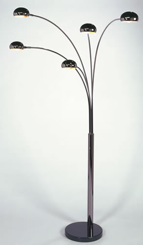 Mushroom- 5 Light- Arc- Black Nickel & Marble Base With Black Nickel Shades