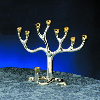 Picture of Rite Lite M-TREE-MED-T Medium Tree of Life Menorah - Silver Plated With Gold-Tone Cups