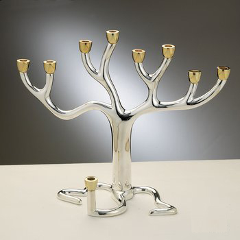 Picture of Rite Lite M-TREE-T Large Tree of Life Menorah - Silver-Plate With Gold-Tone Cups
