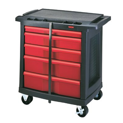 Picture of Rubbermaid Commercial 7734-88 Five-Drawer Mobile Workcenter- 32-1/2w x 20d x 33-1/2h- Black Plastic Top