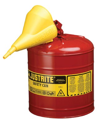 Justrite 2.5 Gal Steel Safety Red Gas Can Type I with Funnel - 7125110