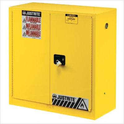 Justrite | Sure-Grip® EX Safety Cabinet: Manual Closing, 1 Shelf, 30 gal Capacity, Yellow - Steel, 43" Wide, 18" Deep, 44" High, Keyed, NFPA, NFPA
