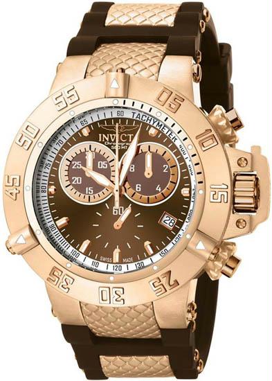 Picture of Men&amp;apos;s Gold Tone Stainless Steel Subaqua 500M Diver Brown Dial Chronograph - Watch