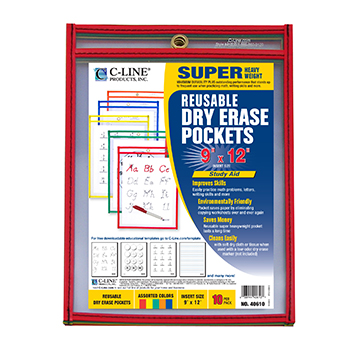 Picture of C-Line Products Inc CLI40610 C Line Reusable 10Pk 9X12 Dry Erase Pockets Assorted Primary