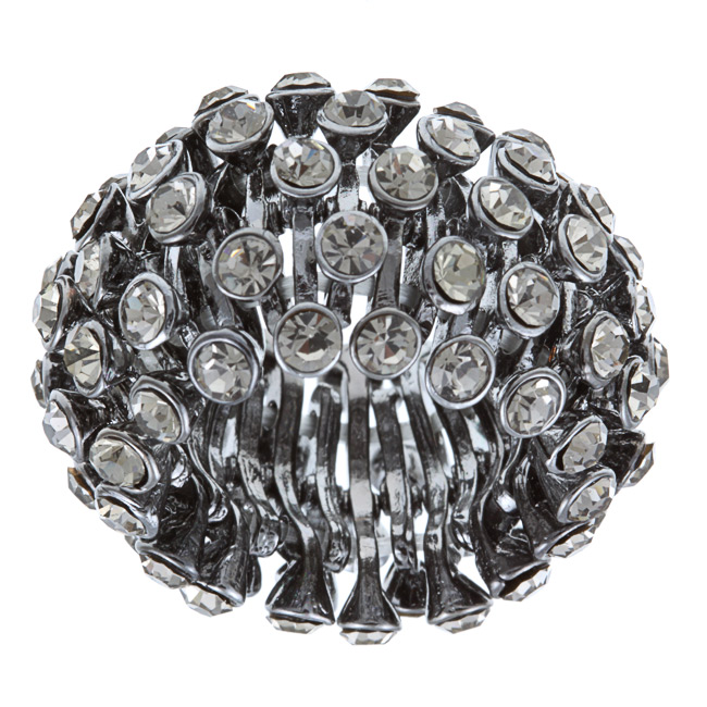 Gunmetal Black Crystal Honeycomb Stretch Fashion Ring