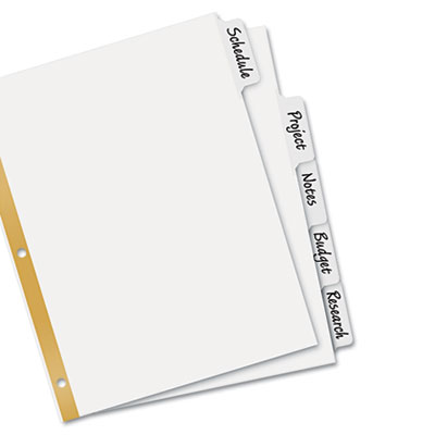 Picture of Avery AVE-23075 Write-On Index Dividers- Erasable Laminated White Tabs- White- 5-Set