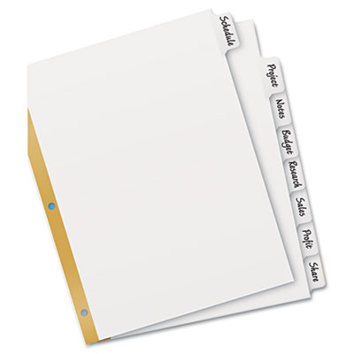Picture of Avery AVE-23078 Write-On Index Dividers- Erasable Laminated White Tabs- White- Set of 8