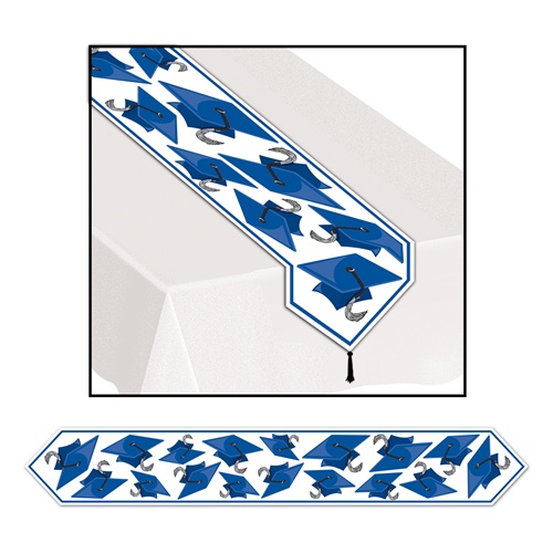 Picture of Beistle 57197-B 11 in. x 6 ft. Printed Grad Cap Table Runner - Blue
