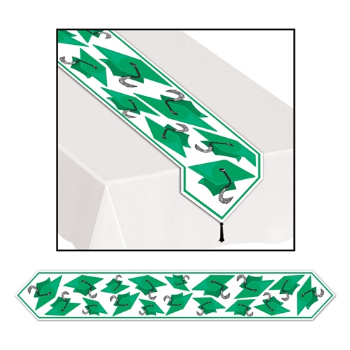 Picture of Beistle 57197-G 11 in. x 6 ft. Printed Grad Cap Table Runner - Green