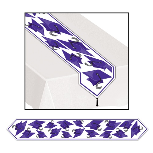 Picture of Beistle 57197-PL 11 in. x 6 ft. Printed Grad Cap Table Runner - Purple